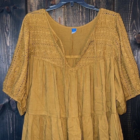 Old Navy Women's Peasant Boho Dress Size 2X Golden Brown Eyelet Ruffle Balloon - Picture 3 of 14